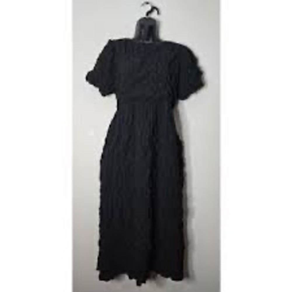 All:Row Black Crinkle Textured Short Sleeve Midi Dress Womens Large